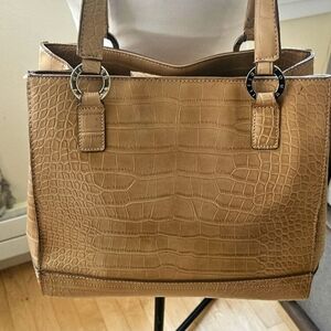 TOMMY HILFIGER Beige Croc Embossed Purse Satchel Double Strap Signature Hand Bag